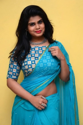 Actress Alekhya Saree Photos Alekhya In Blue Saree Hot Stills