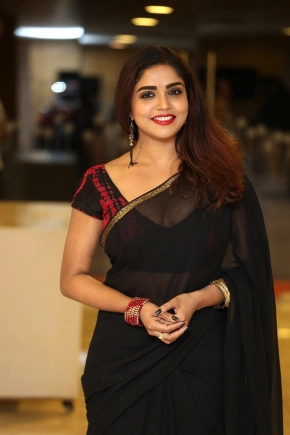 Actress Karunya Chowdary In Black Saree Sexy Stills