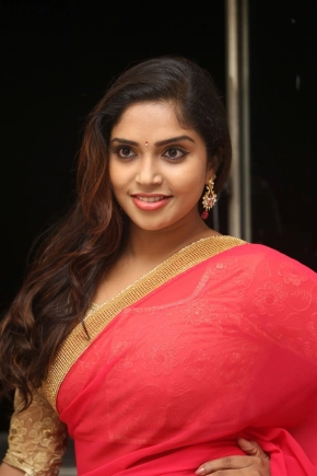 Actress Karunya Chowdary In Red Saree Photos