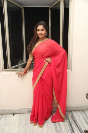 Actress Karunya Chowdary In Red Saree Photos