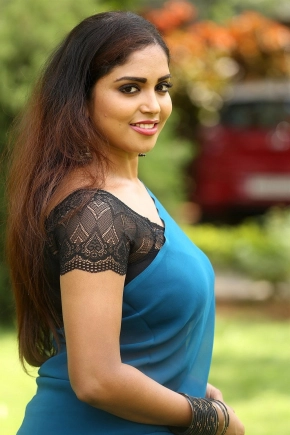 Actress Karunya Chowdary Blue Saree Photos