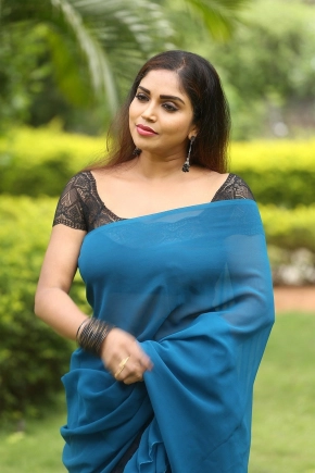 Actress Karunya Chowdary Blue Saree Photos