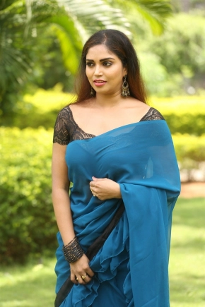 Actress Karunya Chowdary Blue Saree Photos