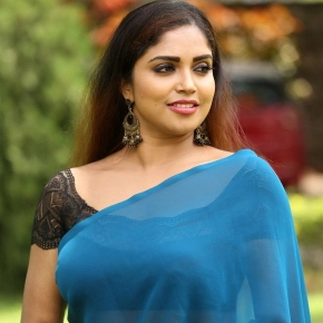 Actress Karunya Chowdary Blue Saree Photos