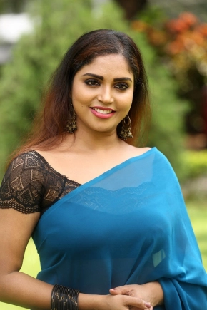 Actress Karunya Chowdary Blue Saree Photos