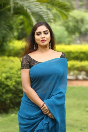 Actress Karunya Chowdary Blue Saree Photos