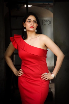 Actress Komal Sharma Stunning Look In Red Dress Photoshoots Images