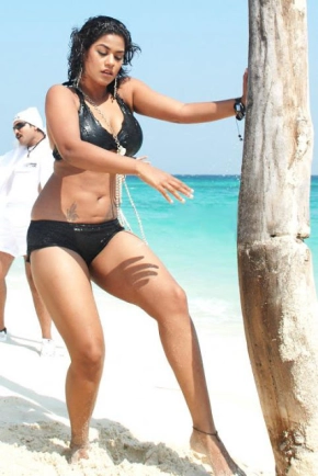 Actress Mumaith Khan In Black Color Bikini Dress Photos