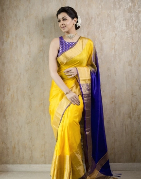 Actress Nikki Galrani In Beautiful Yellow Saree Photos Gallery