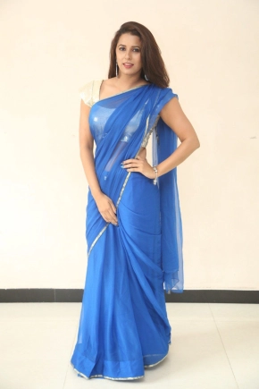 Actress Shravya Reddy In Blue Saree Photos