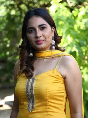 Actress Srushti Dange In Yellow Dress Stills