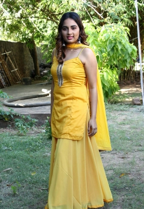 Actress Srushti Dange In Yellow Dress Stills