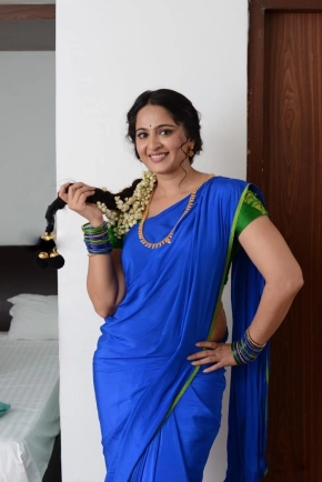 Anushka Shetty In Blue Saree Stills