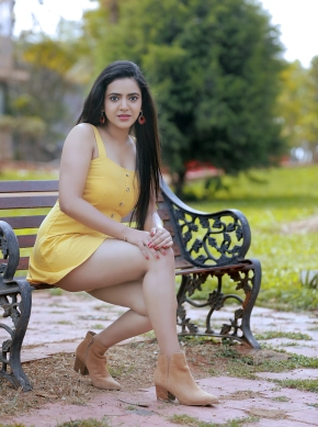 Harshitha Gowda In Yellow Dress Hot Stills