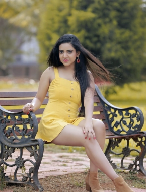 Harshitha Gowda In Yellow Dress Hot Stills