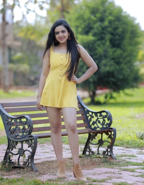 Harshitha Gowda In Yellow Dress Hot Stills