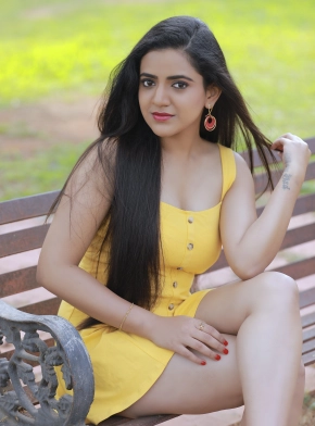 Harshitha Gowda In Yellow Dress Hot Stills