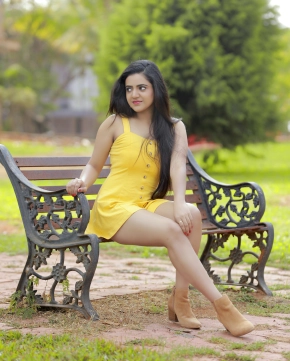 Harshitha Gowda In Yellow Dress Hot Stills