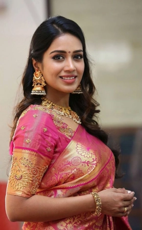 Nivetha Pethuraj In Traditional Red Saree