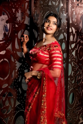 Sanchita Shetty Hot In Red Saree Stills