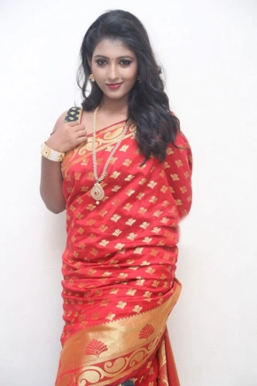 South Actress Thanishka In Red Saree Glamour Stills