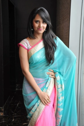 Telugu Anchor Anusuya Bharadwaj In Cyan Color Saree Stills